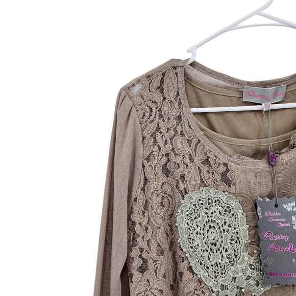 Pretty Angel Women's Linen Blend Lagenlook Lace Detailing Mini Dress - M - Picture 2 of 7